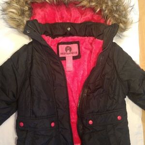 Girls Pink Weatherproof Hooded Faux Fur Parka